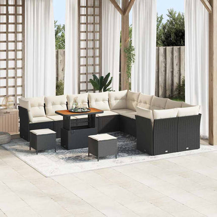 Havesofa Sæt 13 pcs Sort polyrattan