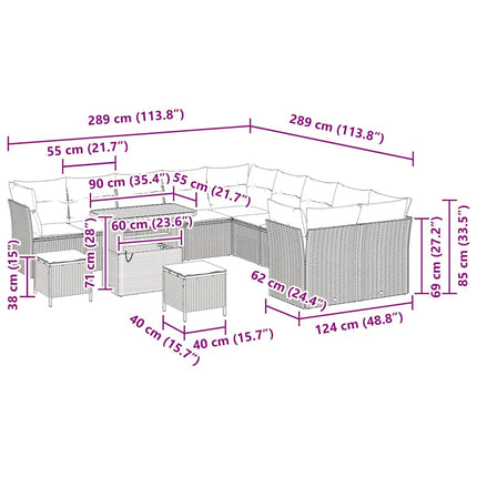 Havesofa Sæt 13 pcs Sort polyrattan