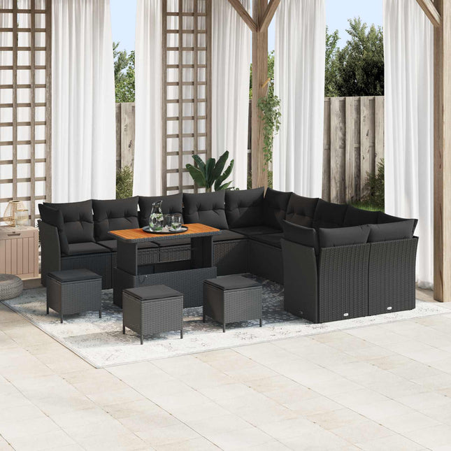 Havesofa Sæt 14 pcs Sort polyrattan