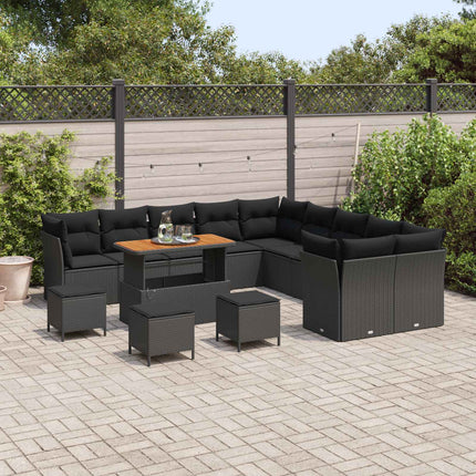 Havesofa Sæt 14 pcs Sort polyrattan