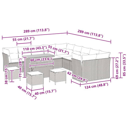 Havesofa Sæt 14 pcs Sort polyrattan