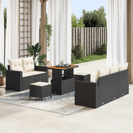 Havesofa Sæt med pude 8 pcs Sort polyrattan