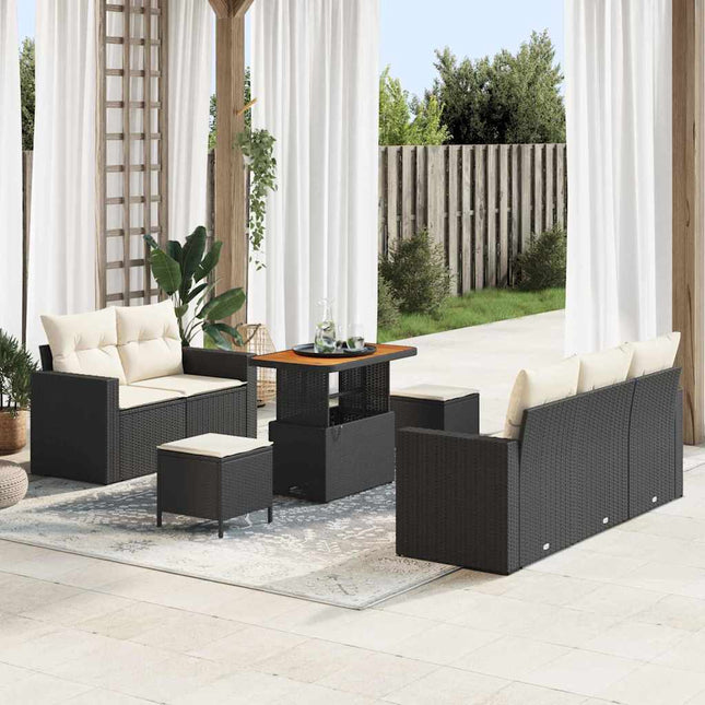 Havesofa Sæt med pude 8 pcs Sort polyrattan
