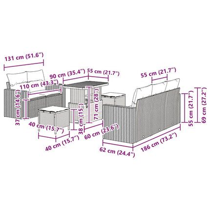 Havesofa Sæt med pude 8 pcs Sort polyrattan