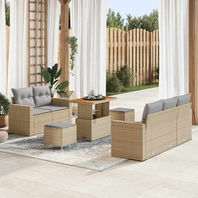 Havesofa Sæt med pude 8 pcs Beige polyrattan
