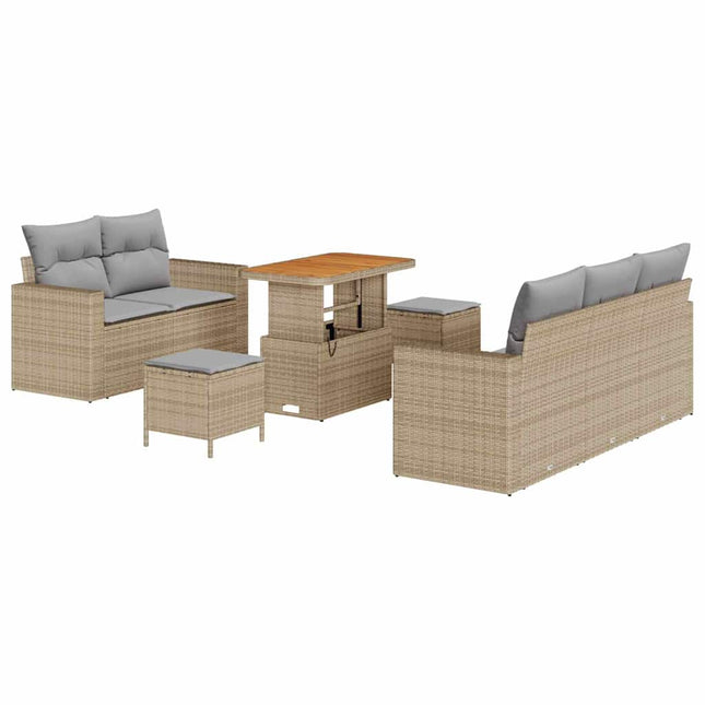 Havesofa Sæt med pude 8 pcs Beige polyrattan