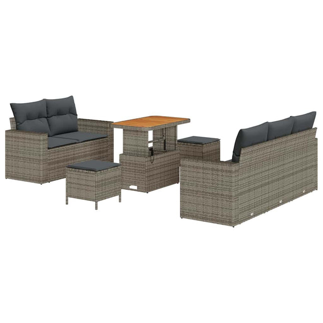 Havesofa Sæt med pude 8 pcs Grå polyrattan