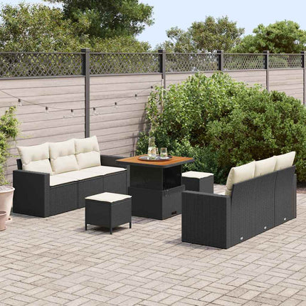 Havesofa Sæt 9 pcs Sort polyrattan