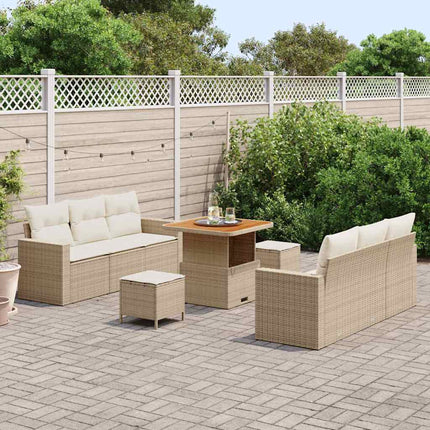 Havesofa Sæt med pude 9 pcs Beige polyrattan