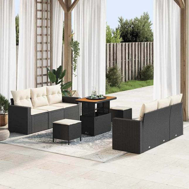 Havesofa Sæt 9 pcs Sort polyrattan