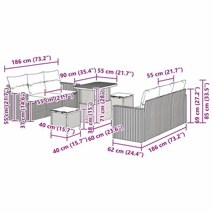 Havesofa Sæt 9 pcs Beige polyrattan