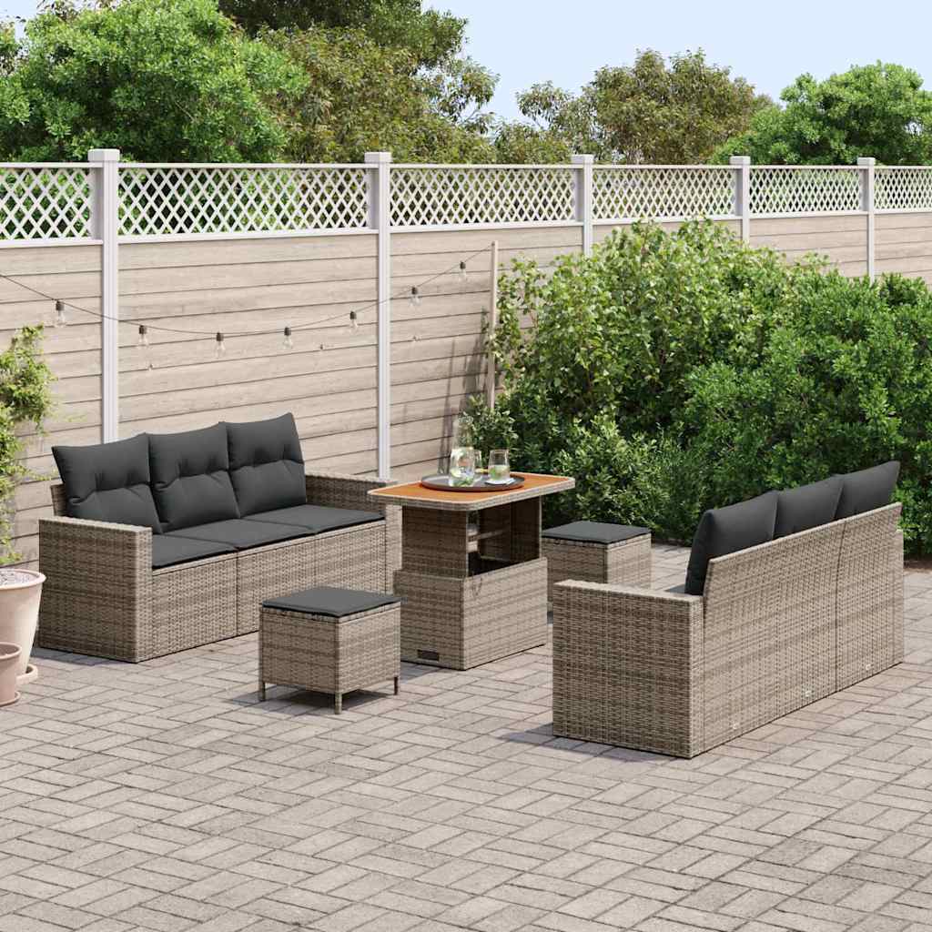 Havesofa Sæt 9 pcs Grå polyrattan