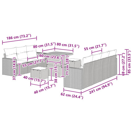 Havesofa Sæt 10 pcs Sort polyrattan
