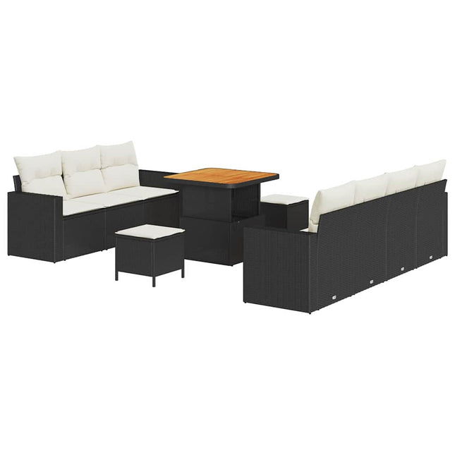Havesofa Sæt med pude 10 pcs Sort polyrattan