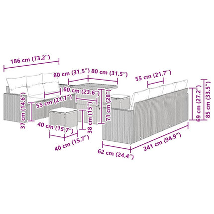 Havesofa Sæt 10 pcs Beige polyrattan