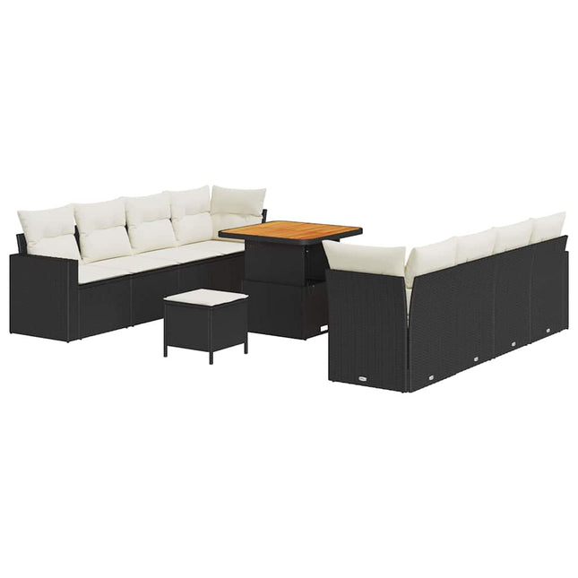 Havesofa Sæt 11 pcs Sort polyrattan