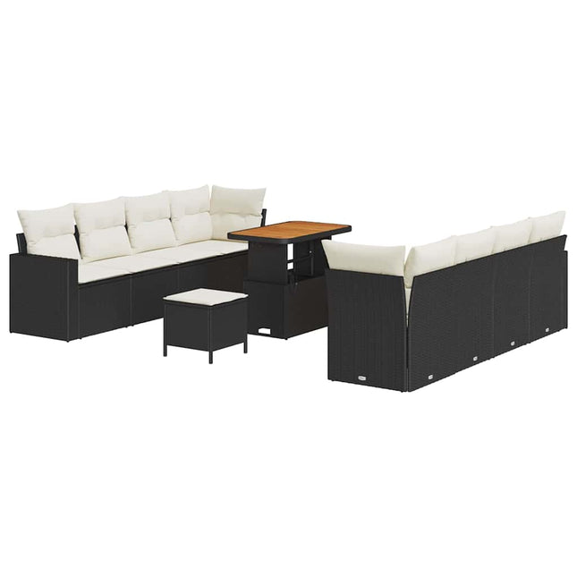 Havesofa Sæt 11 pcs Sort polyrattan