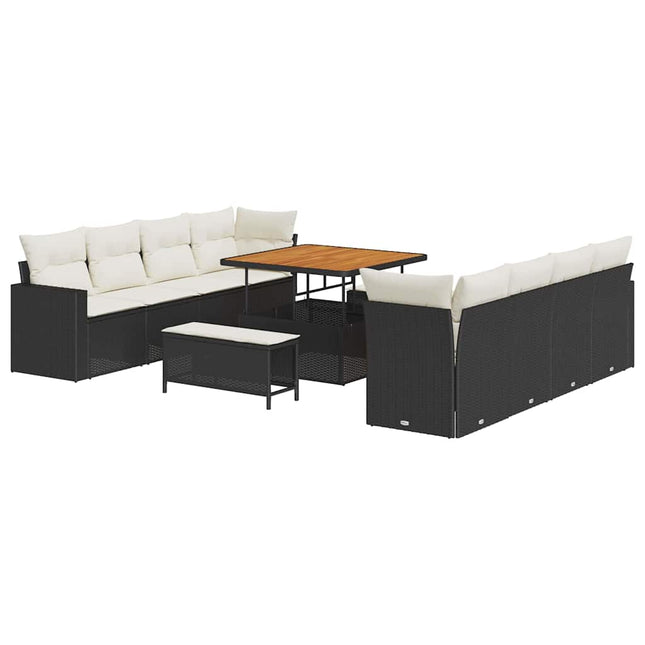 Havesofa Sæt 11 pcs Sort polyrattan