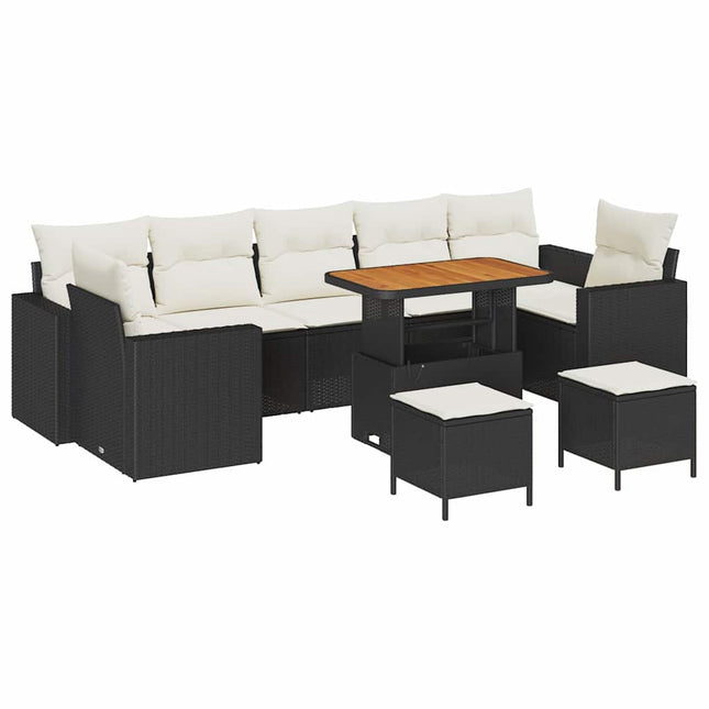 Havesofa Sæt 10 stk. Sort polyrattan