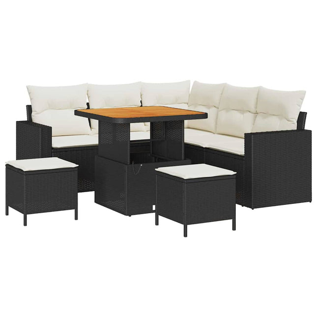 Havesofa Sæt 8 stk. Sort polyrattan