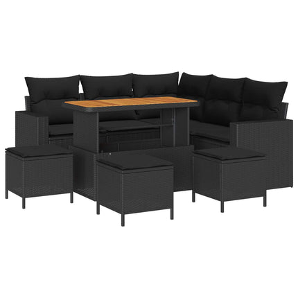 Havesofa Sæt 9 pcs Sort polyrattan