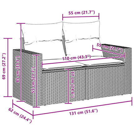 Havesofa Sæt 9 stk. Sort polyrattan