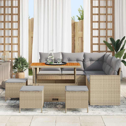 Havesofa Sæt 9 stk. Beige polyrattan