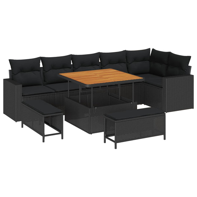 Havesofa Sæt 9 pcs Sort polyrattan