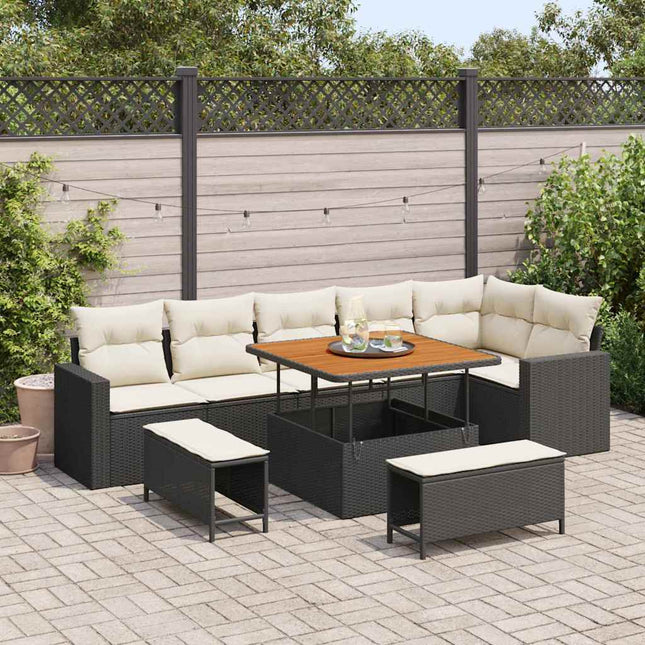 Havesofa Sæt 9 pcs Sort polyrattan