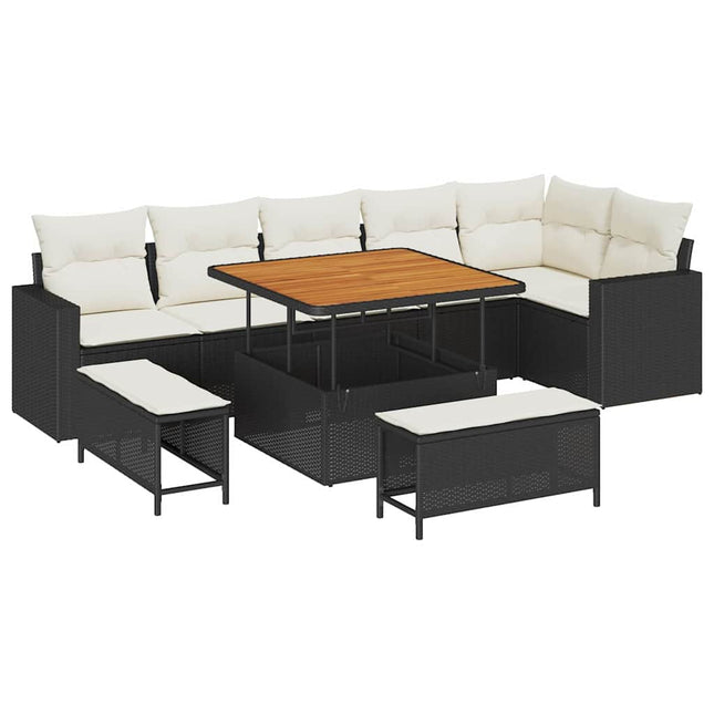 Havesofa Sæt 9 pcs Sort polyrattan