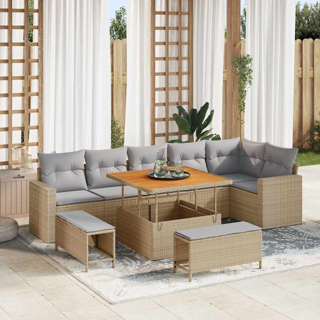 Havesofa Sæt 9 pcs Beige polyrattan