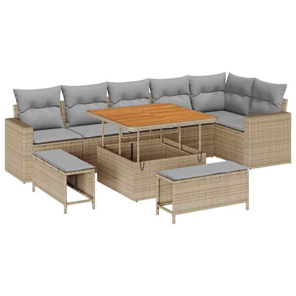 Havesofa Sæt 9 pcs Beige polyrattan