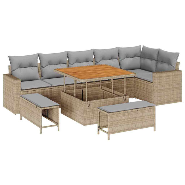 Havesofa Sæt 9 pcs Beige polyrattan