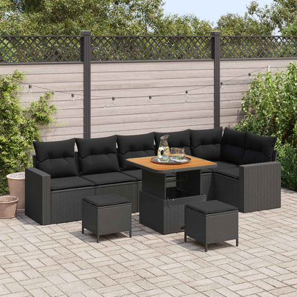 Havesofa Sæt 9 pcs Sort polyrattan