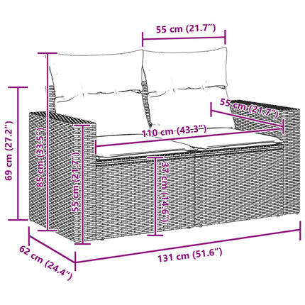 Havesofa Sæt 9 pcs Sort polyrattan