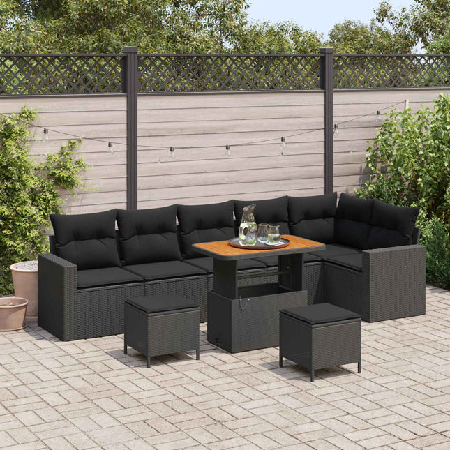 Havesofa Sæt 9 pcs Sort polyrattan