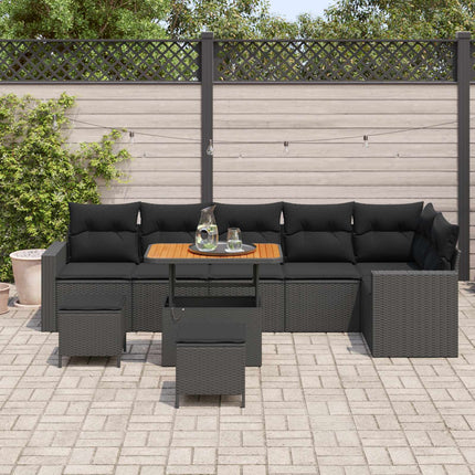 Havesofa Sæt 9 pcs Sort polyrattan