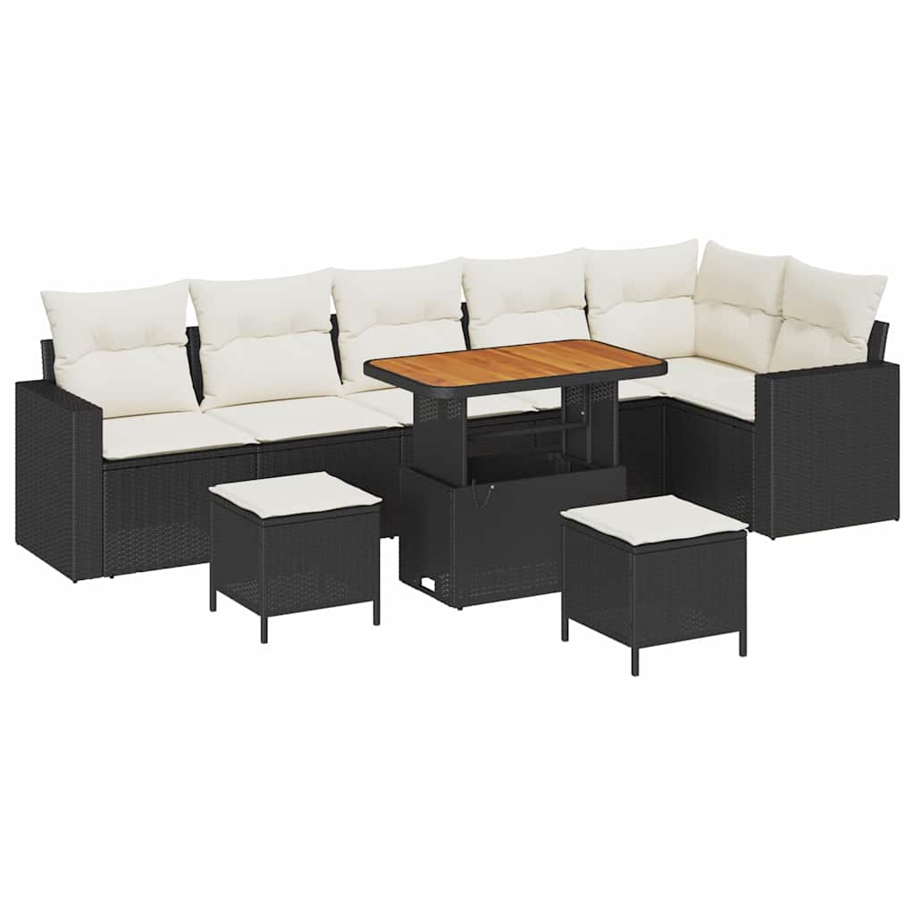 Havesofa Sæt 9 pcs Sort polyrattan
