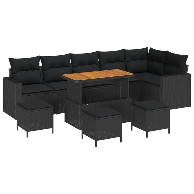 Havesofa Sæt 10 pcs Sort polyrattan