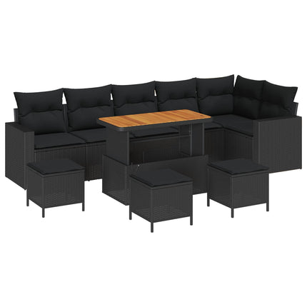 Havesofa Sæt 10 pcs Sort polyrattan
