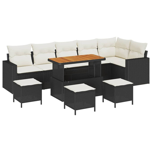 Havesofa Sæt 10 pcs Sort polyrattan