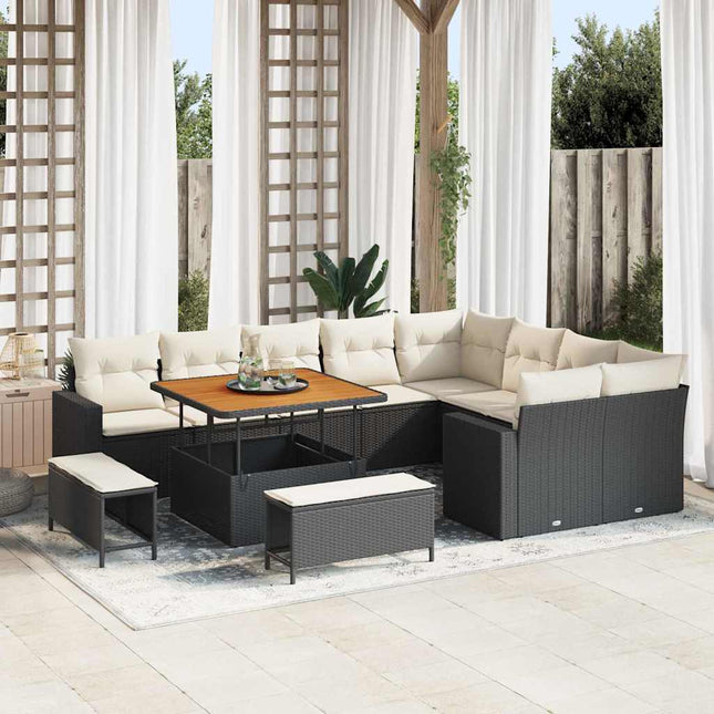 Havesofa Sæt 12 pcs Sort polyrattan