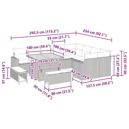 Havesofa Sæt 12 pcs Sort polyrattan
