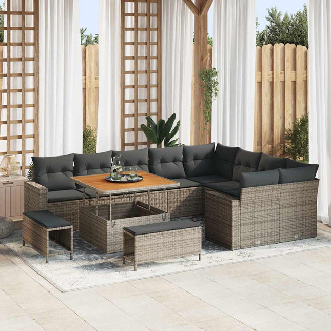 Havesofa Sæt 12 pcs Grå polyrattan