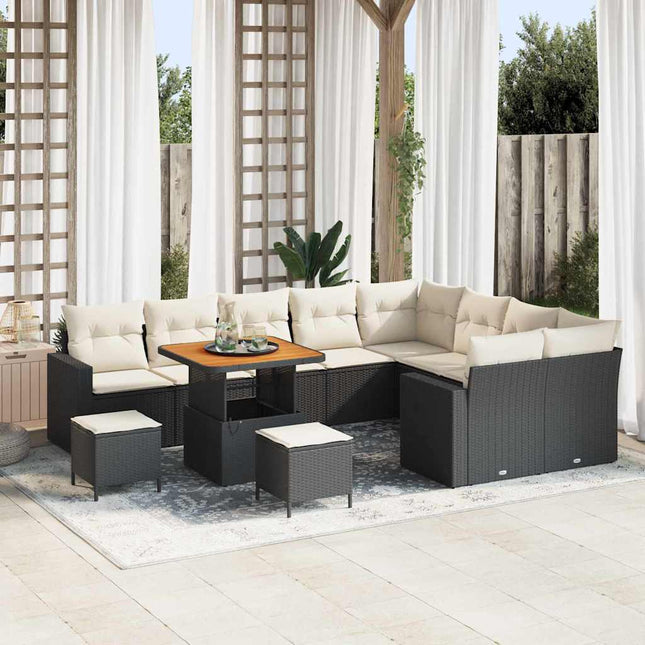 Havesofa Sæt 12 pcs Sort polyrattan