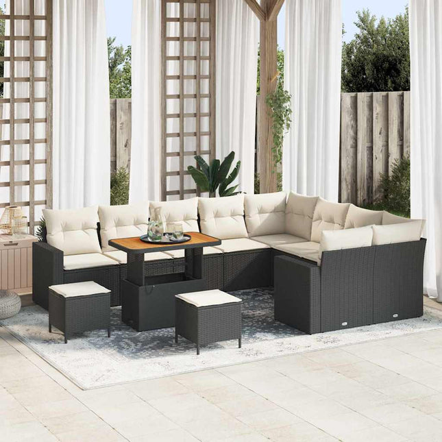 Havesofa Sæt 12 pcs Sort polyrattan