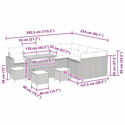 Havesofa Sæt 13 pcs Beige polyrattan