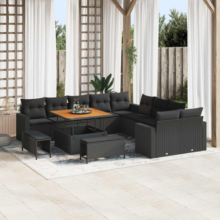 Havesofa Sæt 13 pcs Sort polyrattan