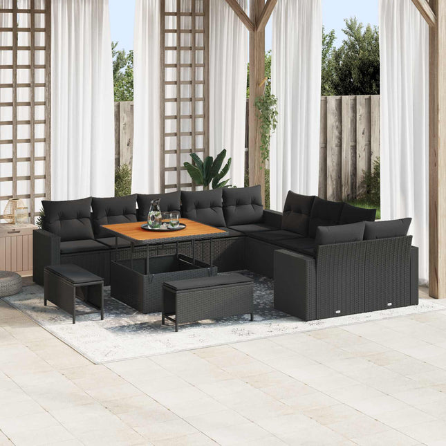 Havesofa Sæt 13 pcs Sort polyrattan
