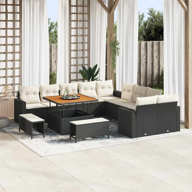Havesofa Sæt 13 pcs Sort polyrattan